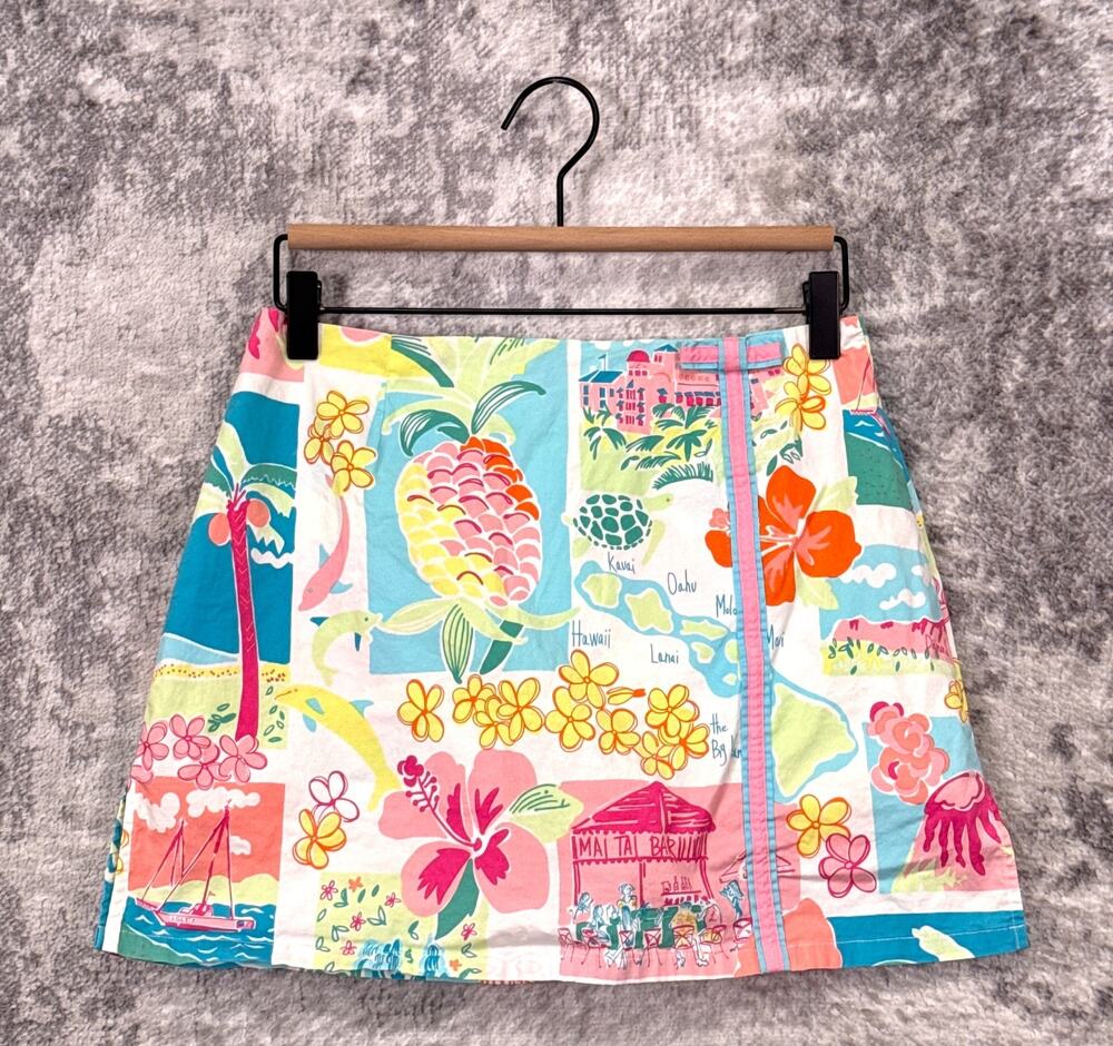 Vintage Lilly Pulitzer Skirt 4 Womens Hawaiian Patchwork Built In Shorts Skort
